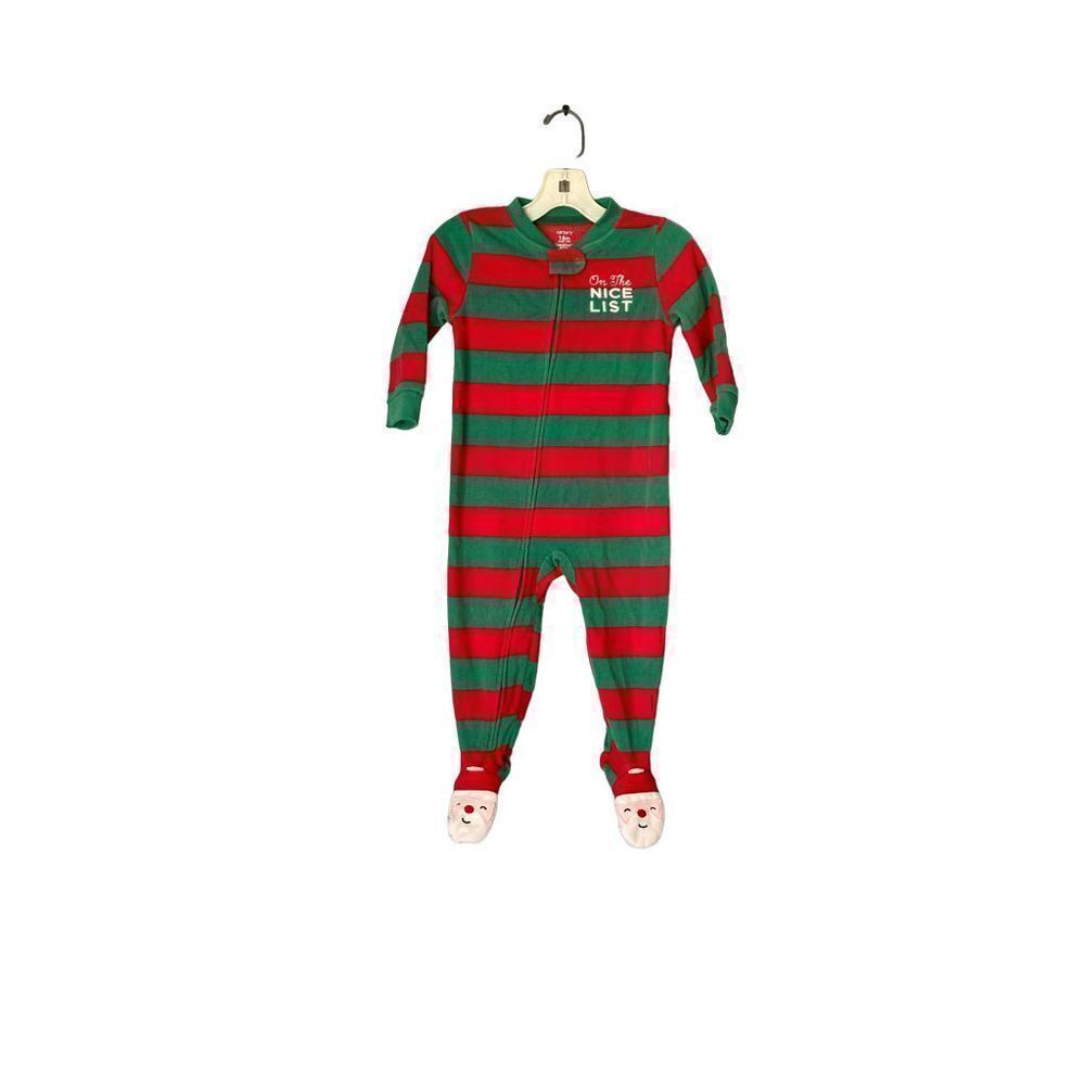 Carters striped fleece pajamas Christmas/holiday Santa feet/18 months￼